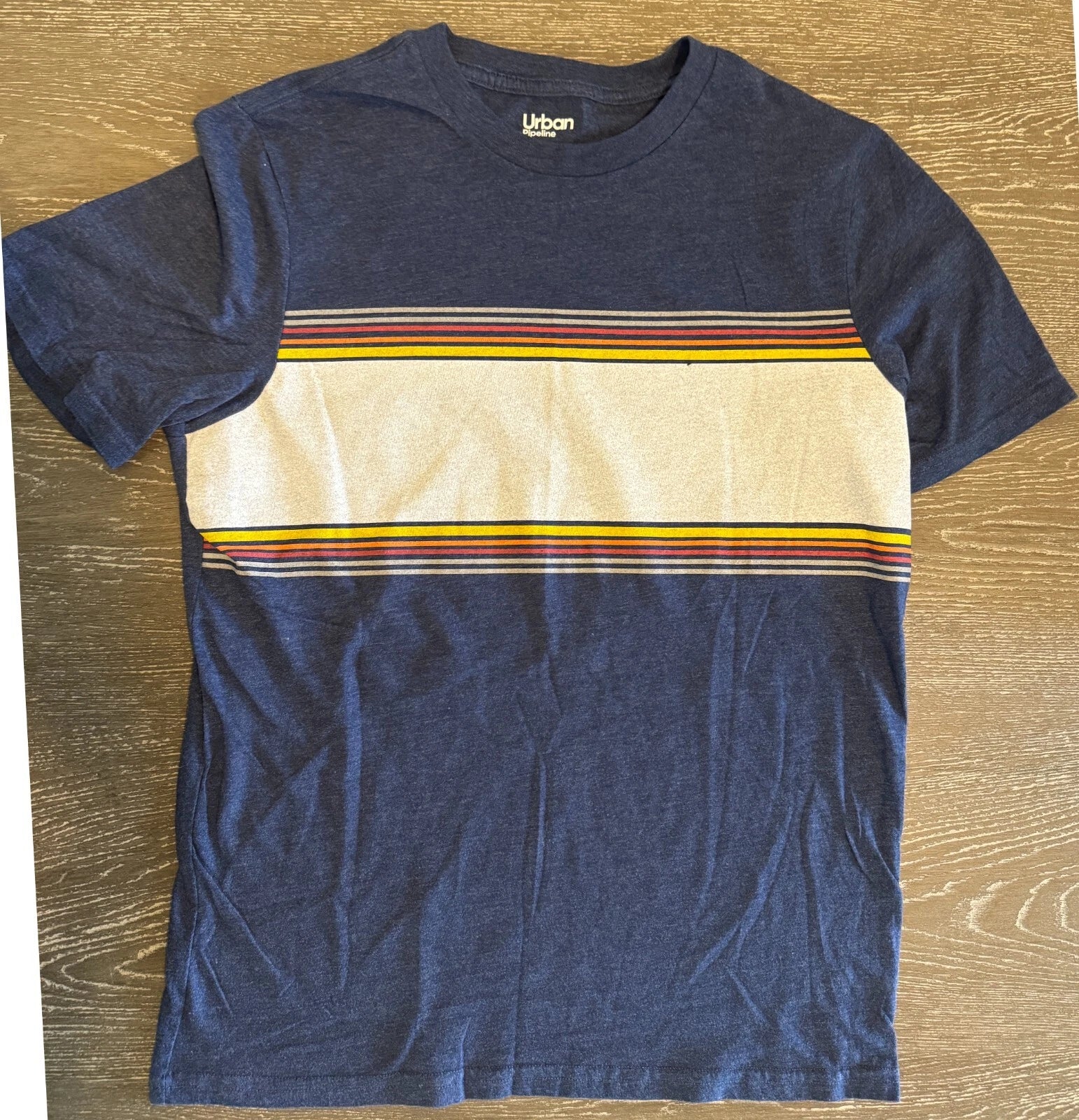Urban Pipeline Shirt Men Small Blue Striped Soft Graphic Lounge Minimalist Tee