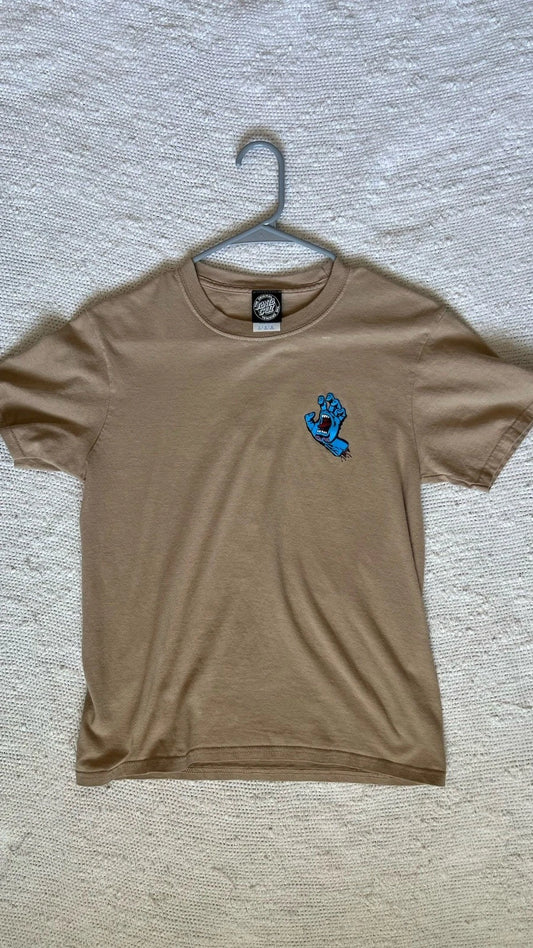 Santa Cruz Youth L Beige Crew Neck Short Sleeve Skate T-Shirt