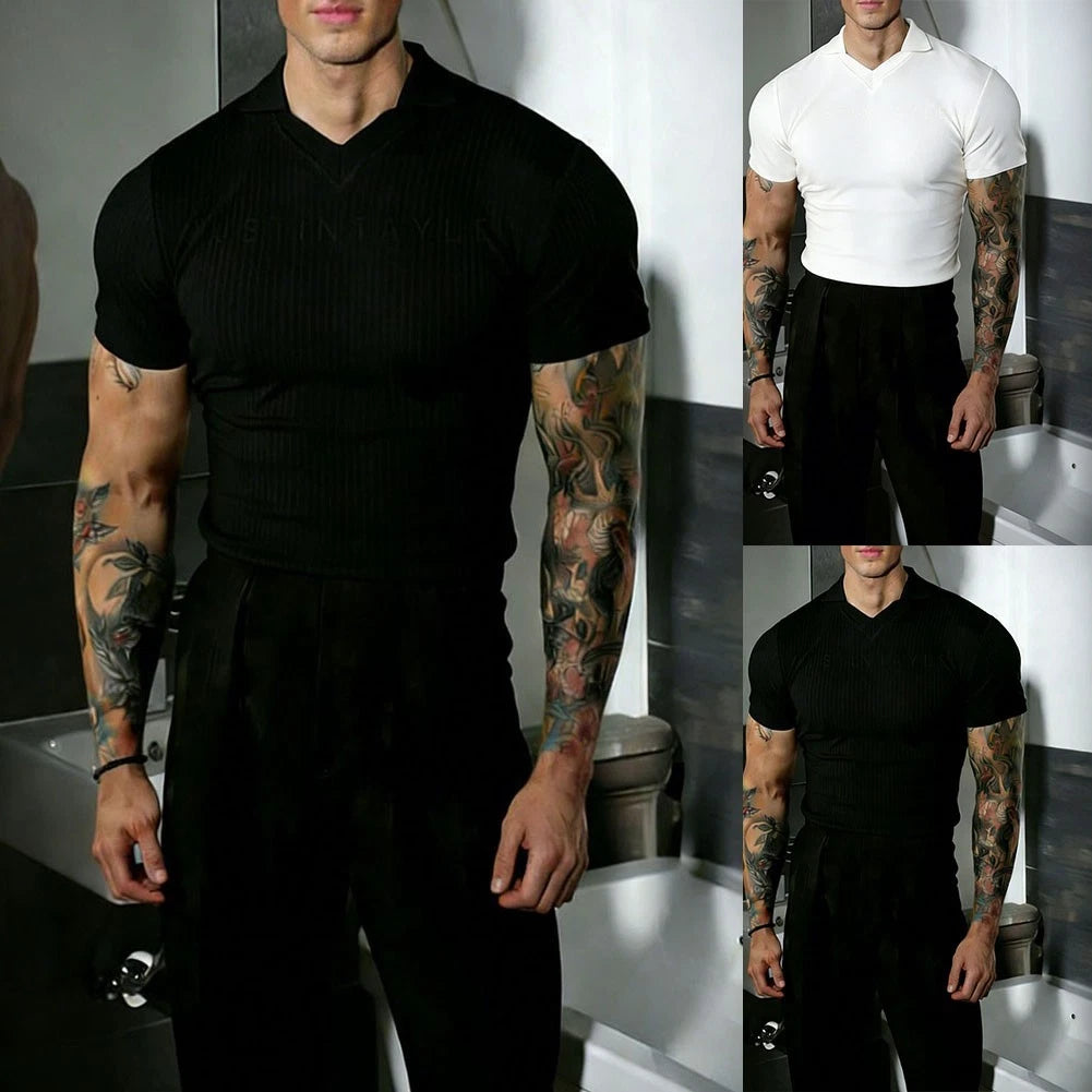 Men's Solid Color Short Sleeve Business Shirt Polyester 95% Spandex 5%