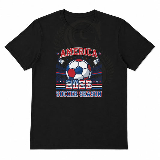 America 2026 Soccer Season T-Shirt USA Football Fan Graphic Black Tee