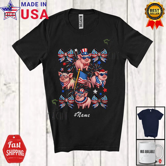 Custom Name Pig Collection; 4th Of July US Flag Farmer; Women Patriotic Shirt