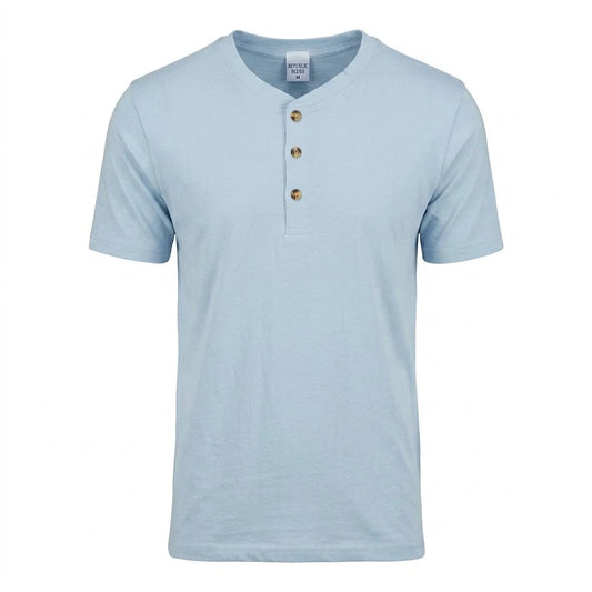 Men's Short Sleeve T-Shirt Henley Regular Fit Causal Cotton Lightweight Active