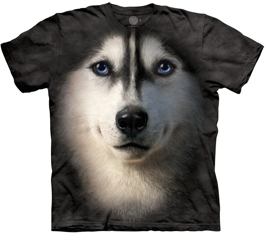 Siberian Husky Face Dogs Wolf T-Shirt Mountain Black Cotton Vincent Hie S-3X
