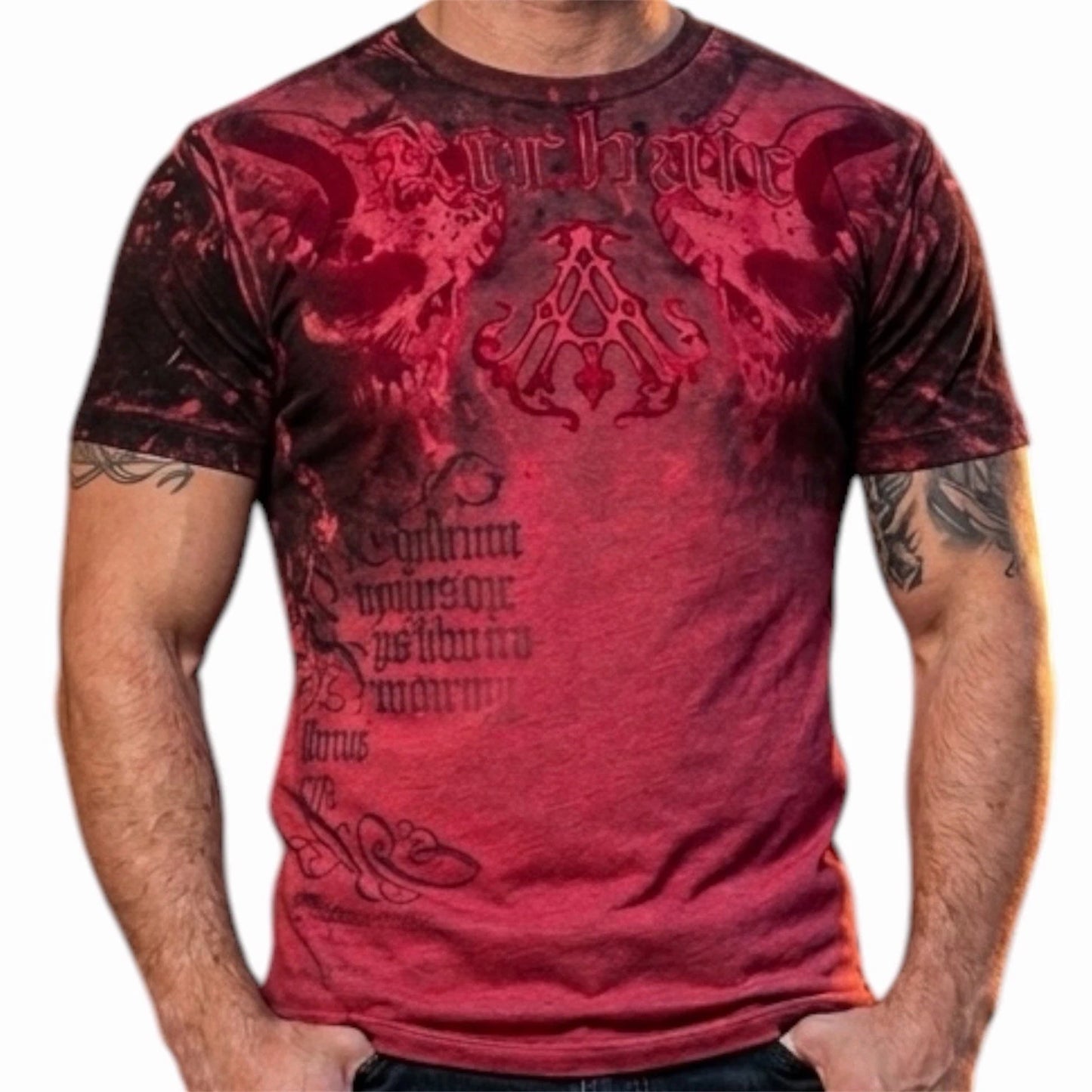 ARCHAIC by AFFLICTION Red NIGHTWATCHER Short Sleeve Slim Fit Y2K T-shirt NWT