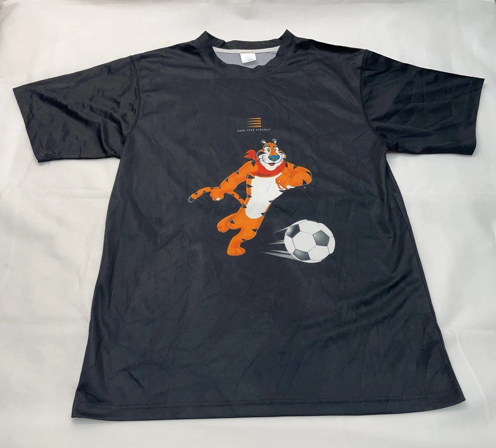 Retro Kellogs T-shirt Tony Tiger 2008 Soccer Black Jersey Size L