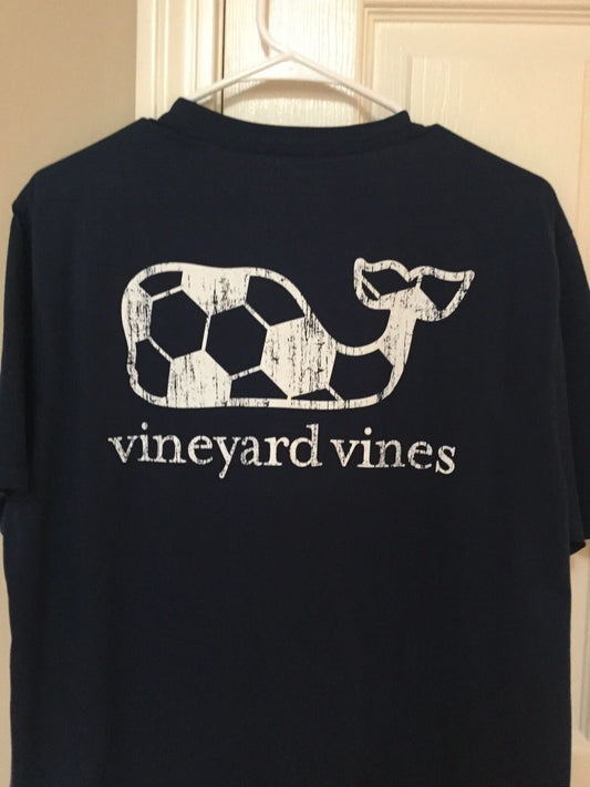 Vineyard Vines Men's Vintage Soccer Whale Pocket S/S T-Shirt Blue Large NWT