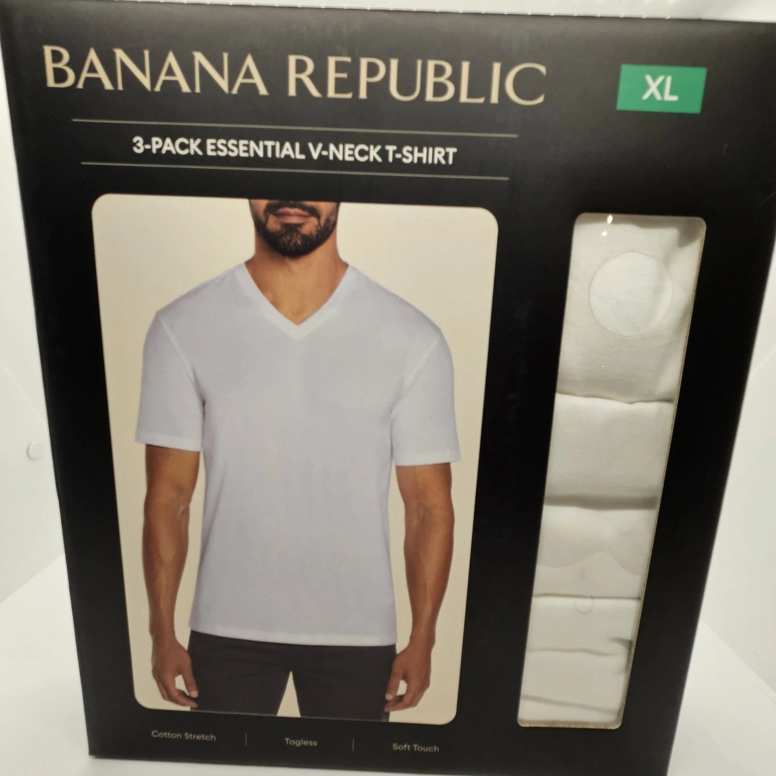 Banana Republic Men's XL 3-Pack White V-Neck T-Shirts Cotton Stretch Tees