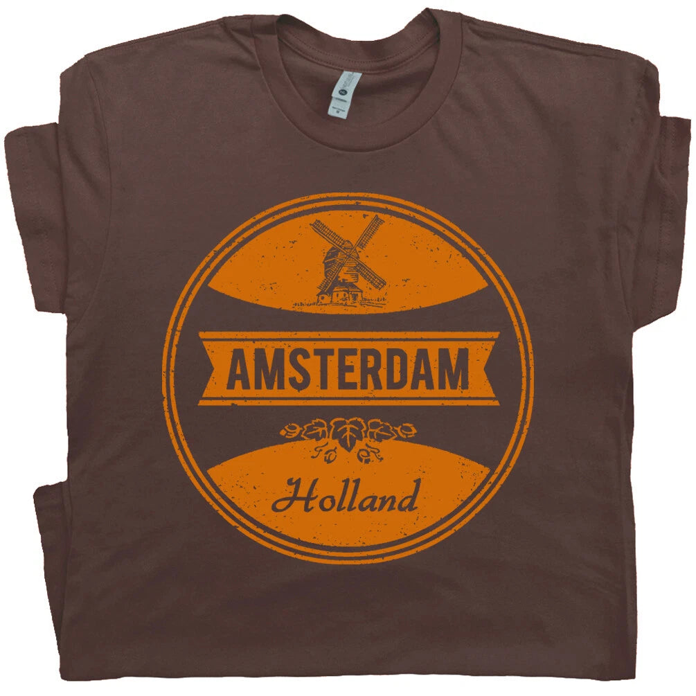 Amsterdam T Shirt Holland Netherlands Vintage Graphic Tee Crest Flag Marijuana T