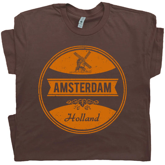 Amsterdam T Shirt Holland Netherlands Vintage Graphic Tee Crest Flag Marijuana T