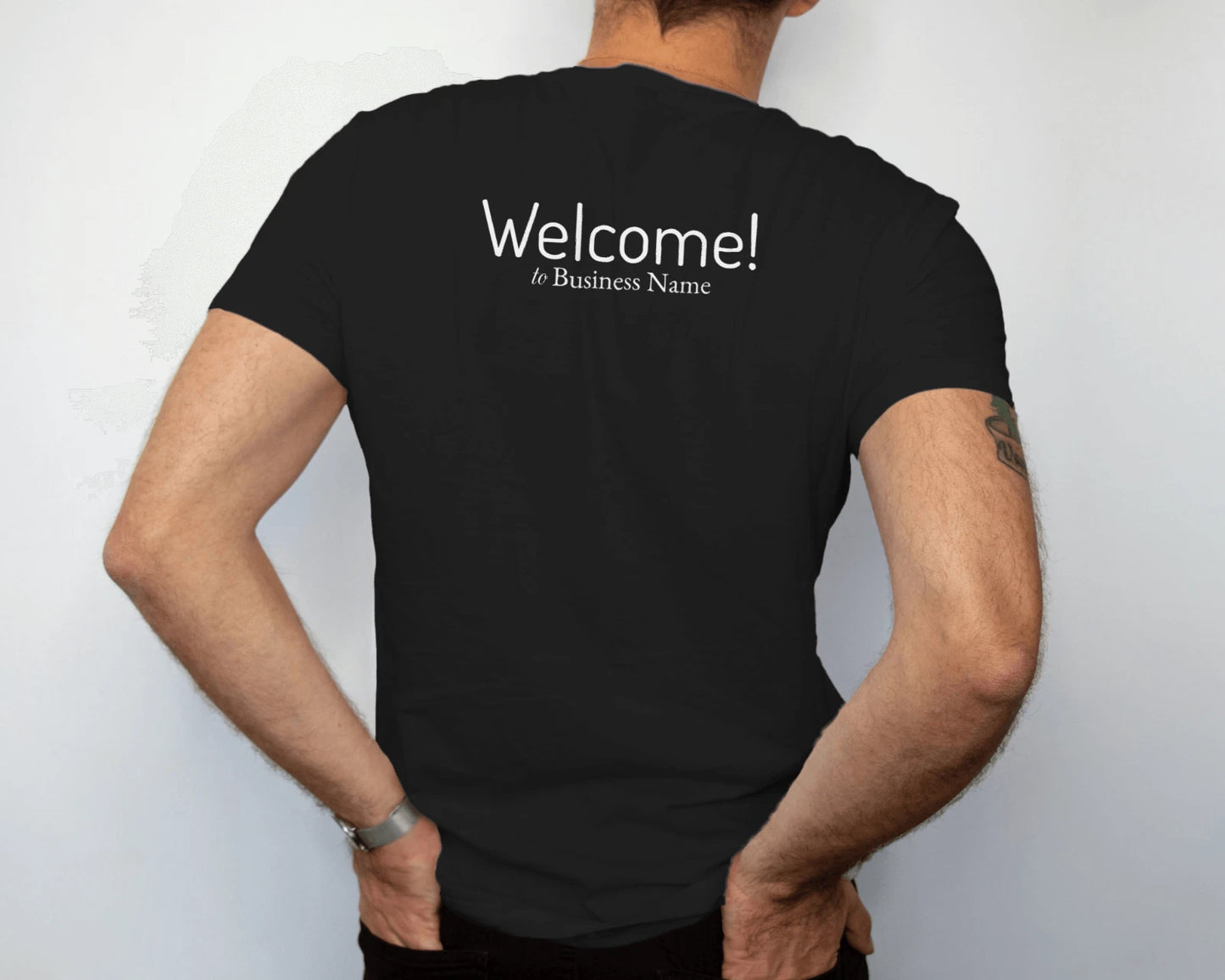 Personalised Work Wear Unisex T-shirt WELCOME To Business Name Chest Logo