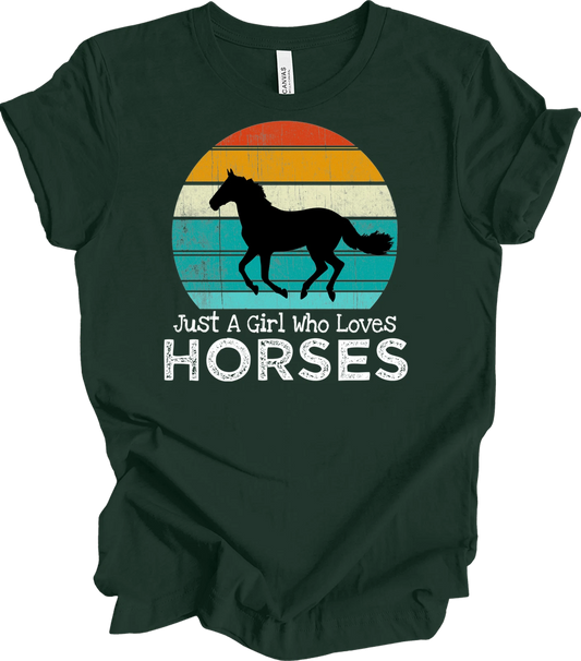 Just a Girl Who Loves Horses Retro Sunset Horse Lover Gift Vintage T-Shirt