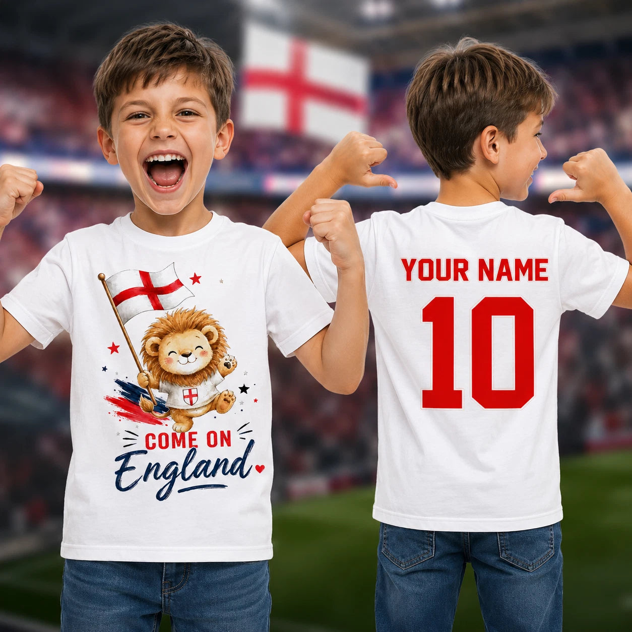 Personalised Come On England T Shirt, Custom Name Football Supporter