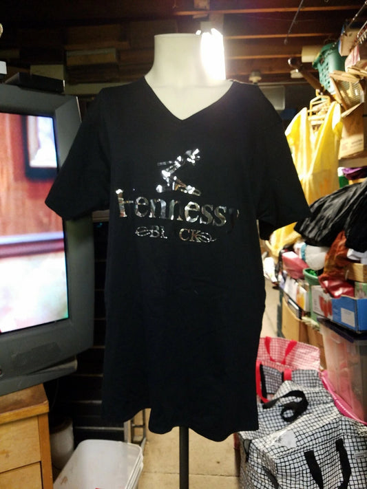Stylish Hennesy black blue reversible Tagless Tee T-Shirt large nwot