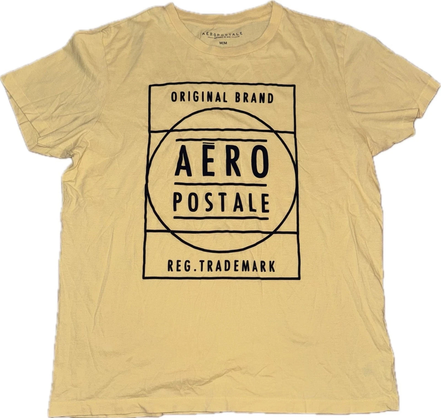 Aeropostale Original Brand Graphic Mens Medium Yellow Logo T Shirt Casual Cotton