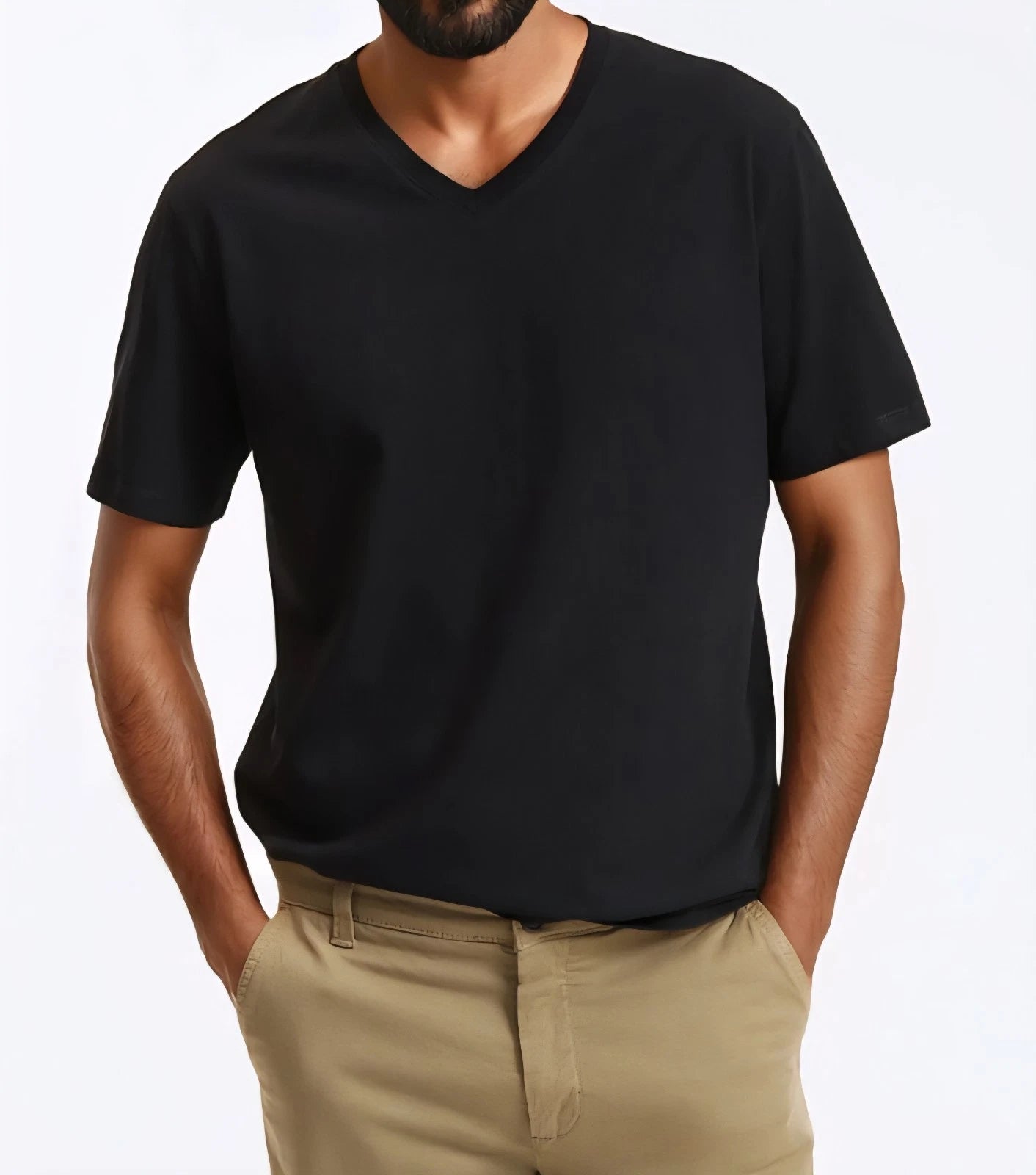 2 Pack Short Sleeve Men's T-shirt .  V-Neck. 100%  Cotton. Black. Size Large.