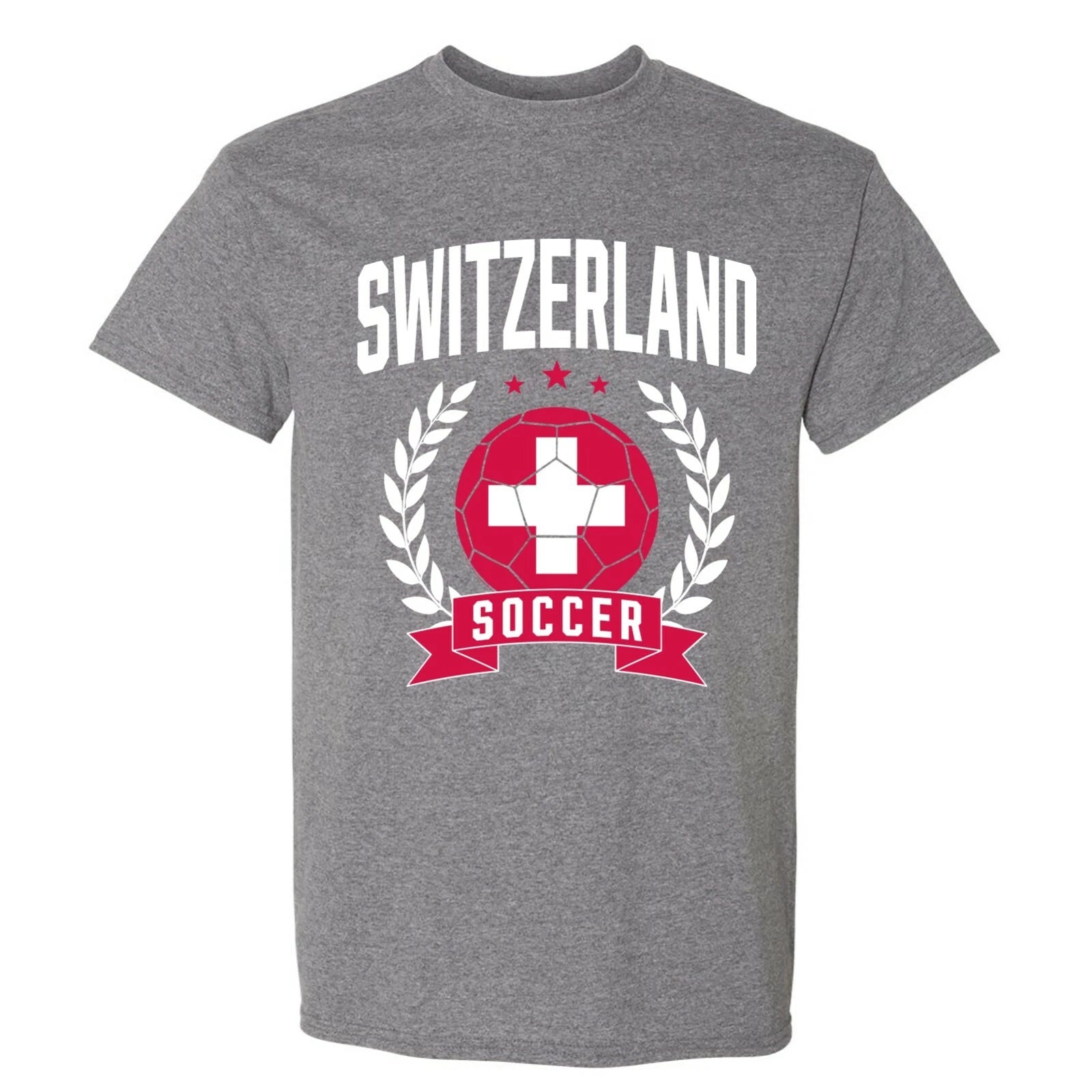 Switzerland Soccer Laurel - World Football Cup T Shirt - Graphite Heather