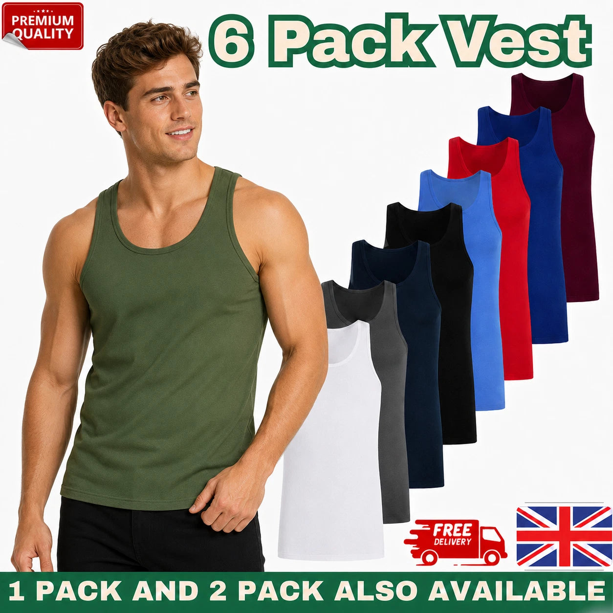 6 Pack Mens VEST 100% Cotton Tank Top Summer Training Gym Tops Pack Plain S-5xl