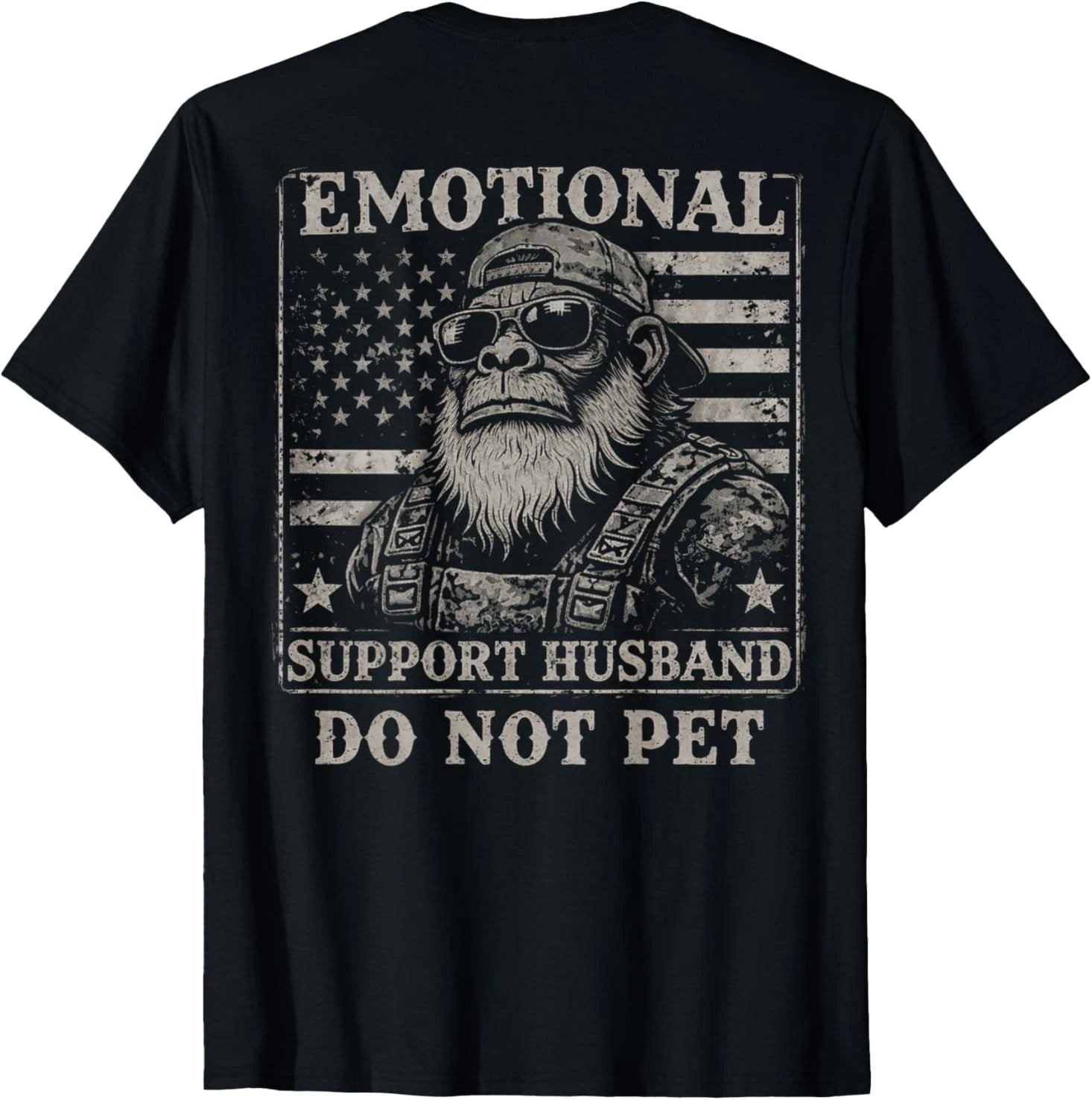 Emotional Support Husband Do Not Pet Funny Monkey (ON Back) T-Shirt