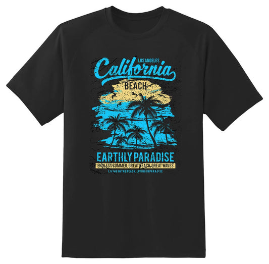 California beach earthly paradise Black or white tee shirt