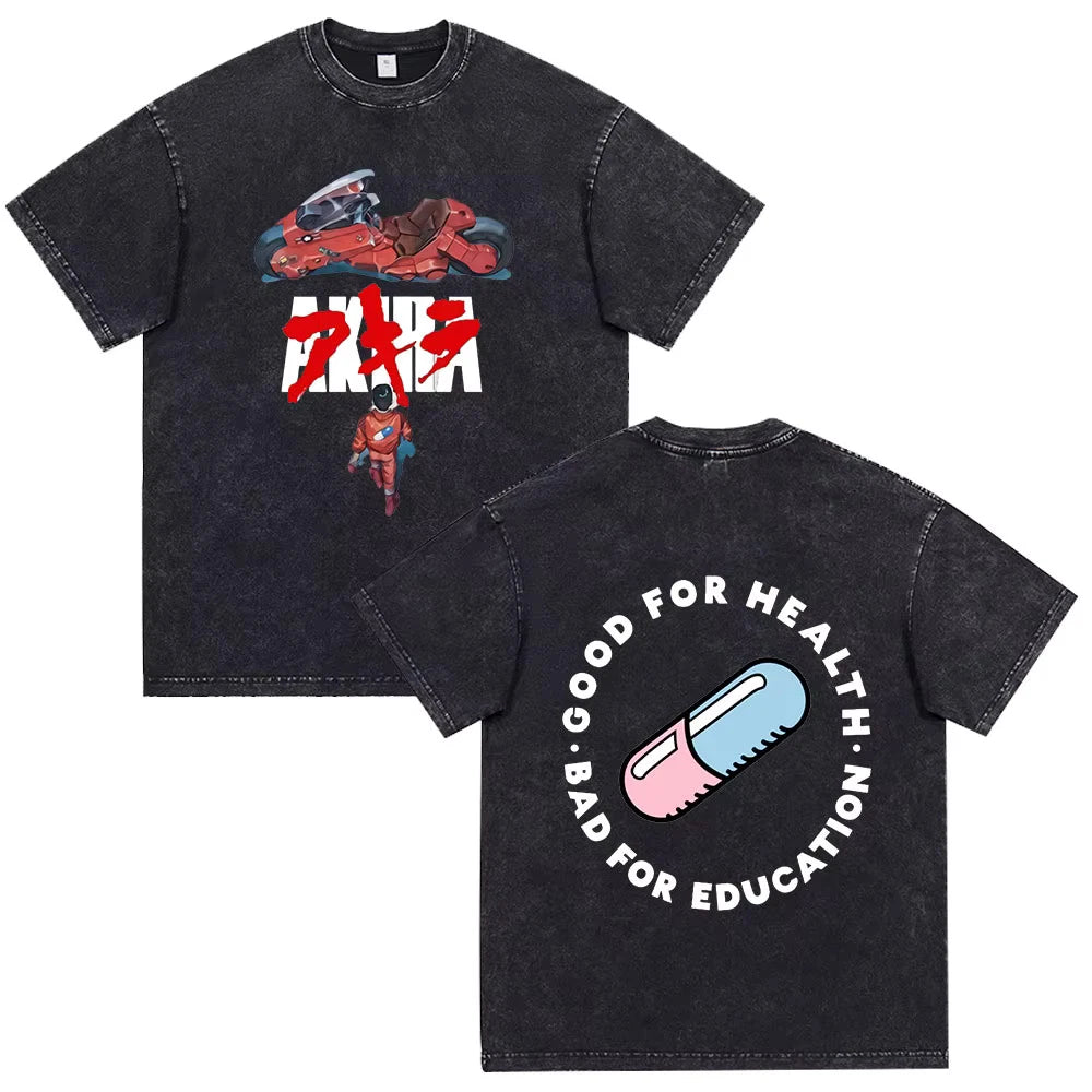 Akira Anime Shotaro Kaneda Washed Black Graphic Shirt Vintage Y2K Streetwear Tee