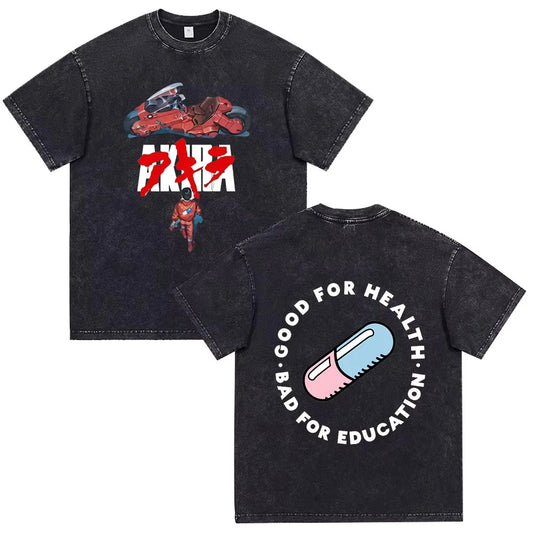 Akira Anime Shotaro Kaneda Washed Black Graphic Shirt Vintage Y2K Streetwear Tee