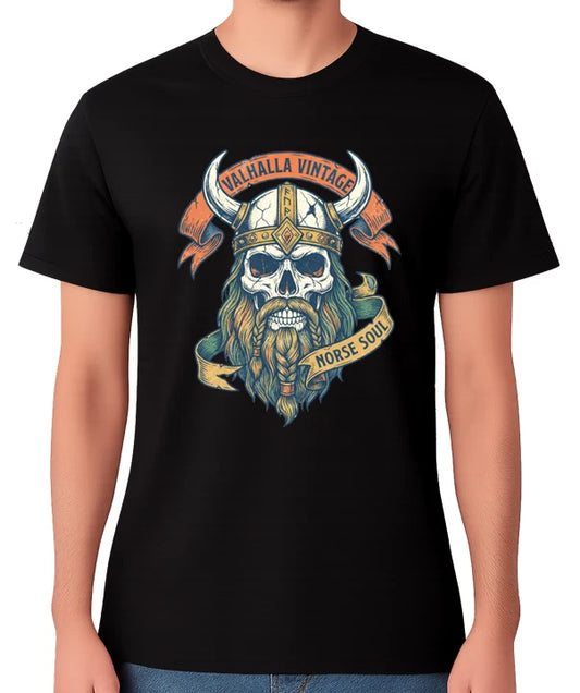 Viking Skull Valhalla Norse Soul Unisex T-Shirt Nordic Warrior Graphic Tee
