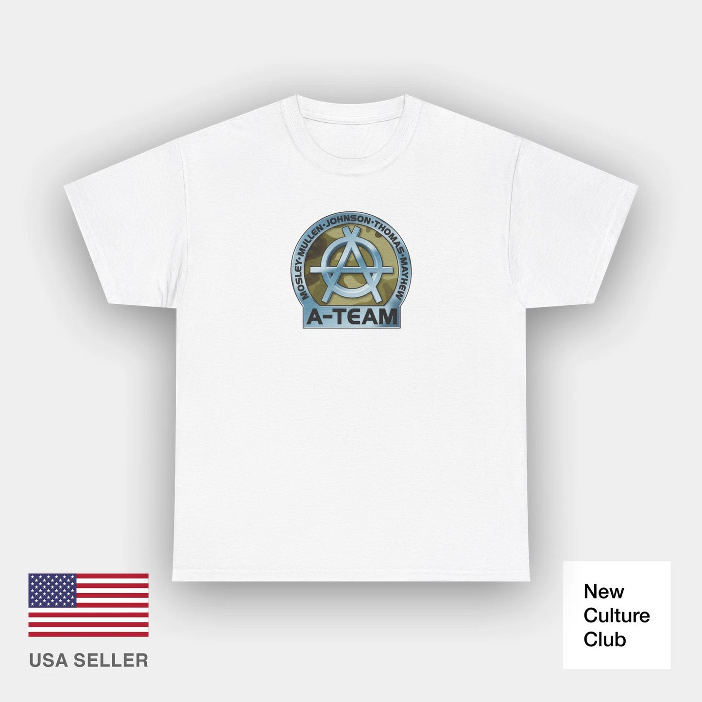 90s A-Team Skateboard Team Crest 1997 Mosley Mullen T-Shirt Print White
