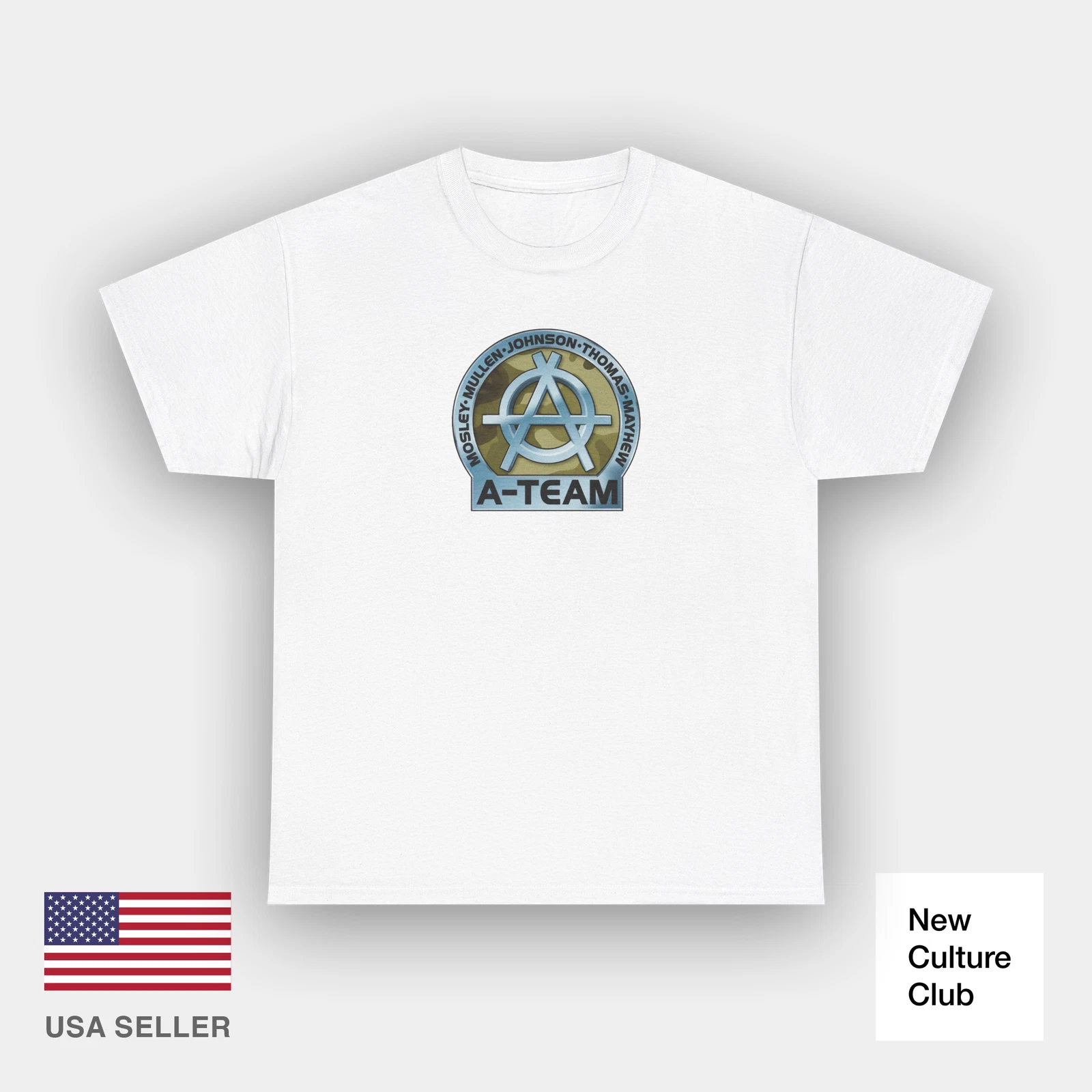 90s A-Team Skateboard Team Crest 1997 Mosley Mullen T-Shirt Print White