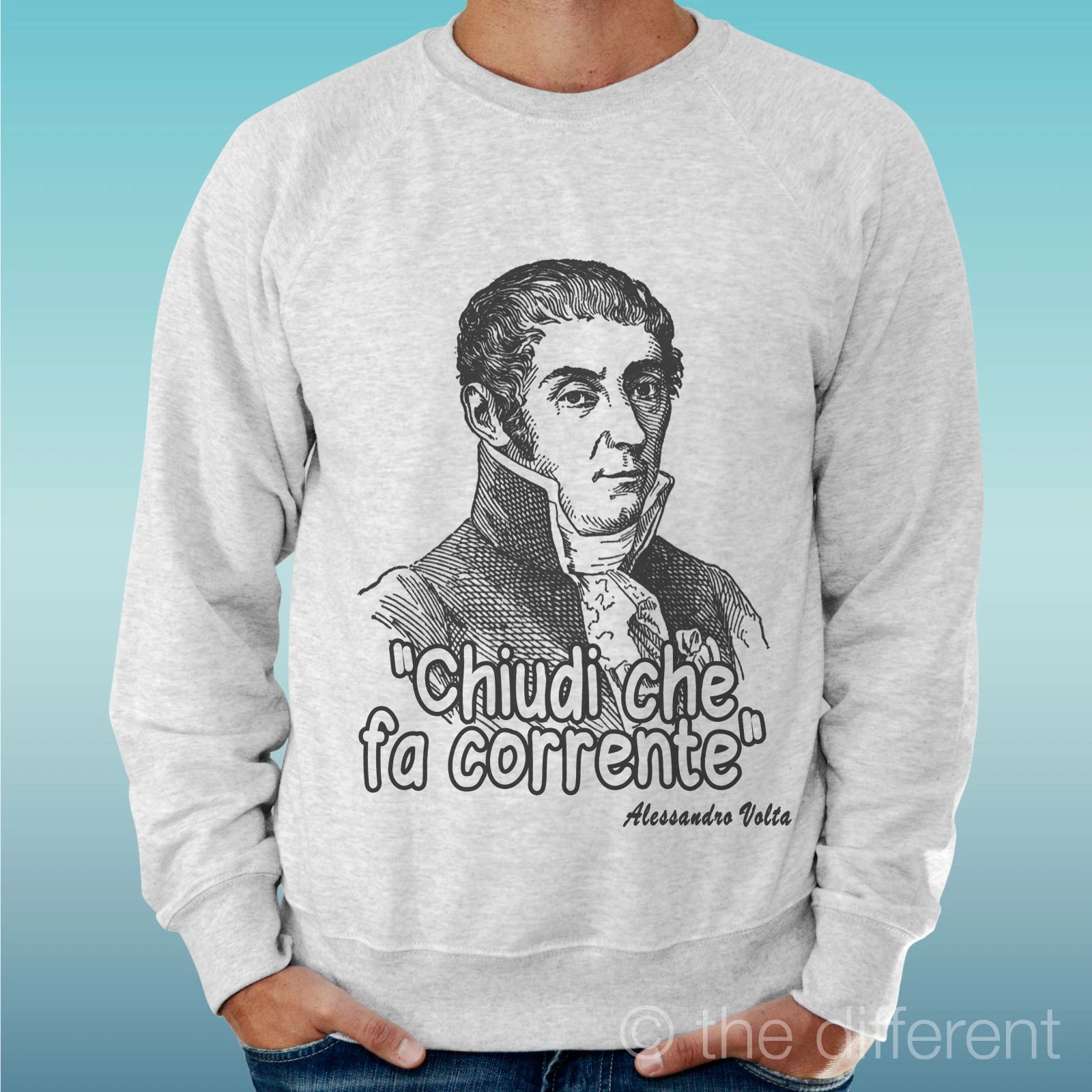 Felpa Man Light Sweater Light Grey Quote Funny A. Volta