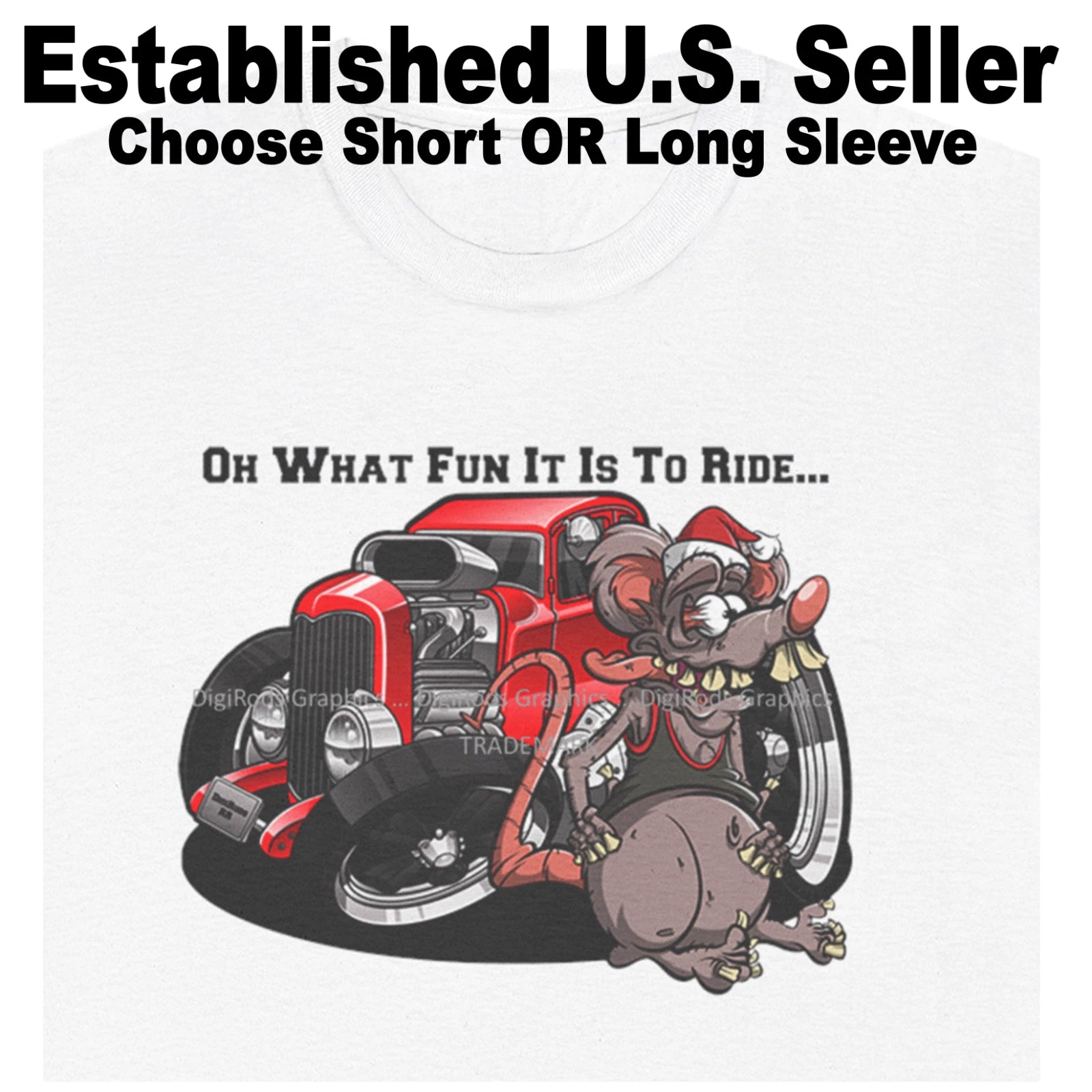 DigiRods Roddy Rat Santa Christmas 1930s Red Hot Rod Cartoon Car T Shirt