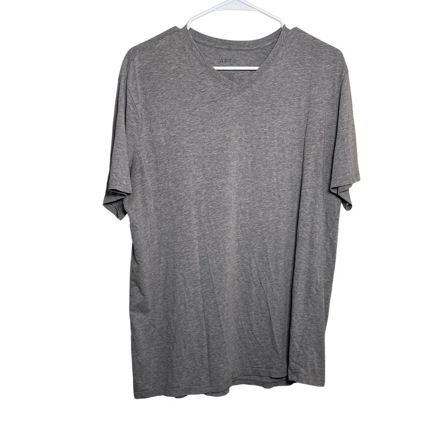 Apt 9 Shirt Men's Large Gray V-Neck Short Sleeve Solid Basic Premier Flex Top