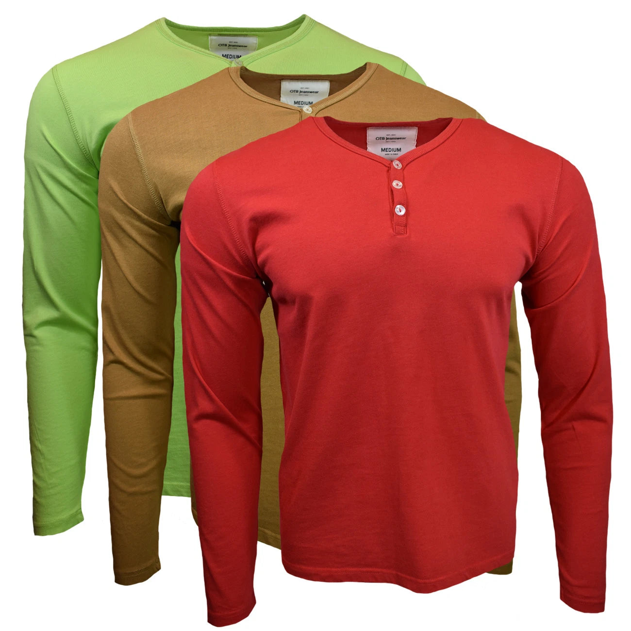 Men's Henley-Slim Fit-3 Button Henley Long sleeve  -100% Cotton-NEW.