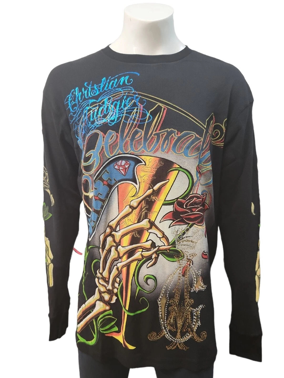 Christian Audigier Mens Thermal Long Sleeve Shirt Black 2X