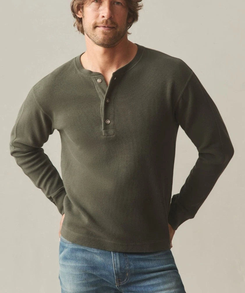 American Giant French Men's Large Olive Green Cotton Ribbed Henley NWOT