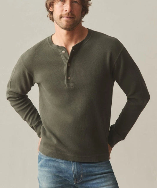 American Giant French Men's Large Olive Green Cotton Ribbed Henley NWOT