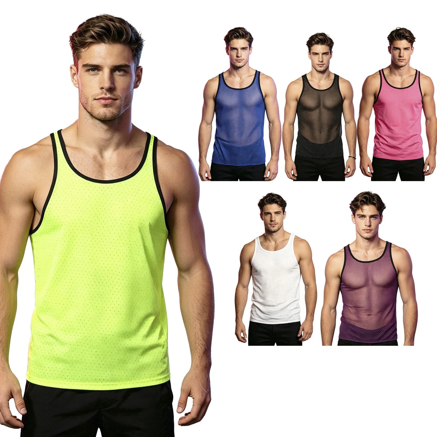 Mens Tank Top Rhinestone T-shirt Carnivals Clubwear Stage Performance Vest Sexy