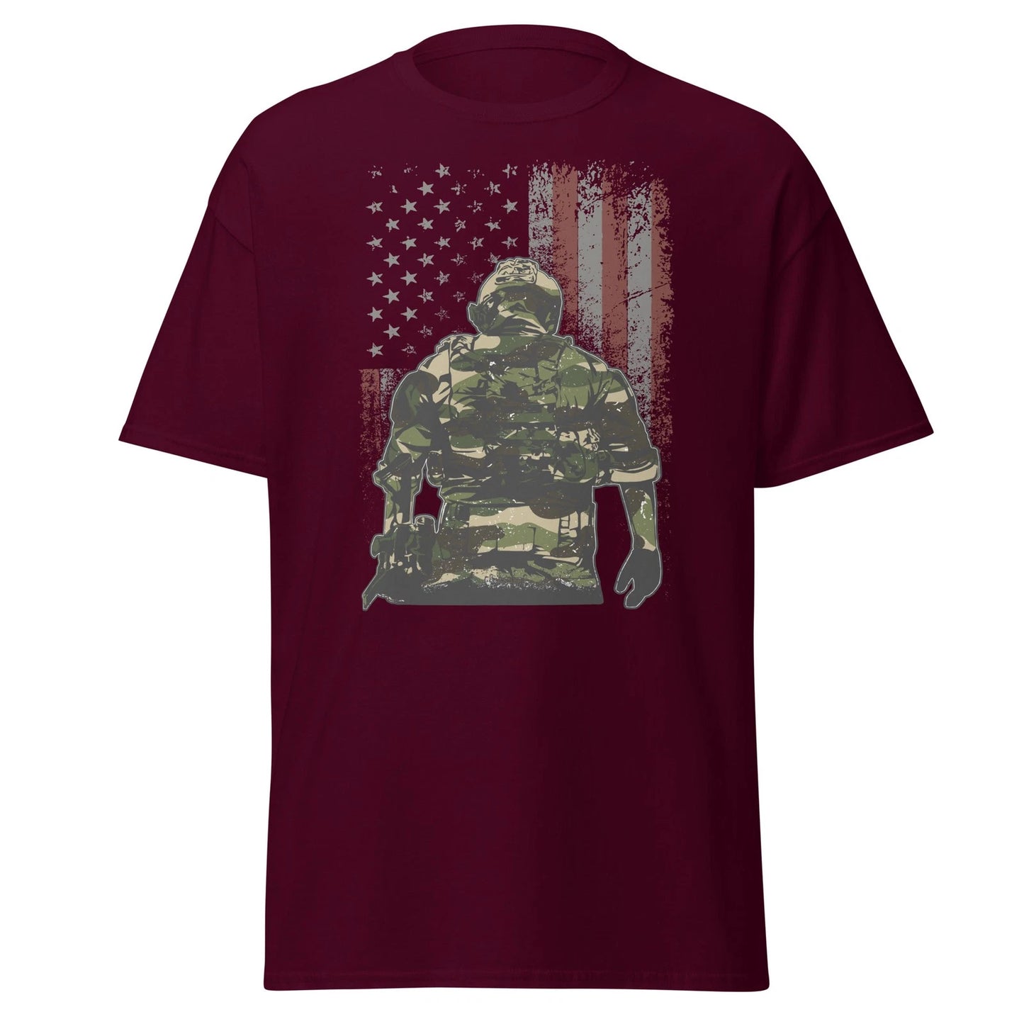 Unisex Adult Heavy Cotton™ T-Shirt - Military: Gritty USA Flag & Soldier