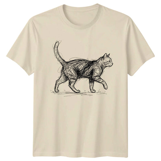 Scribble Sketch Cat T-Shirt Pet Art Cat Lover Birthday Gift For Him And Her