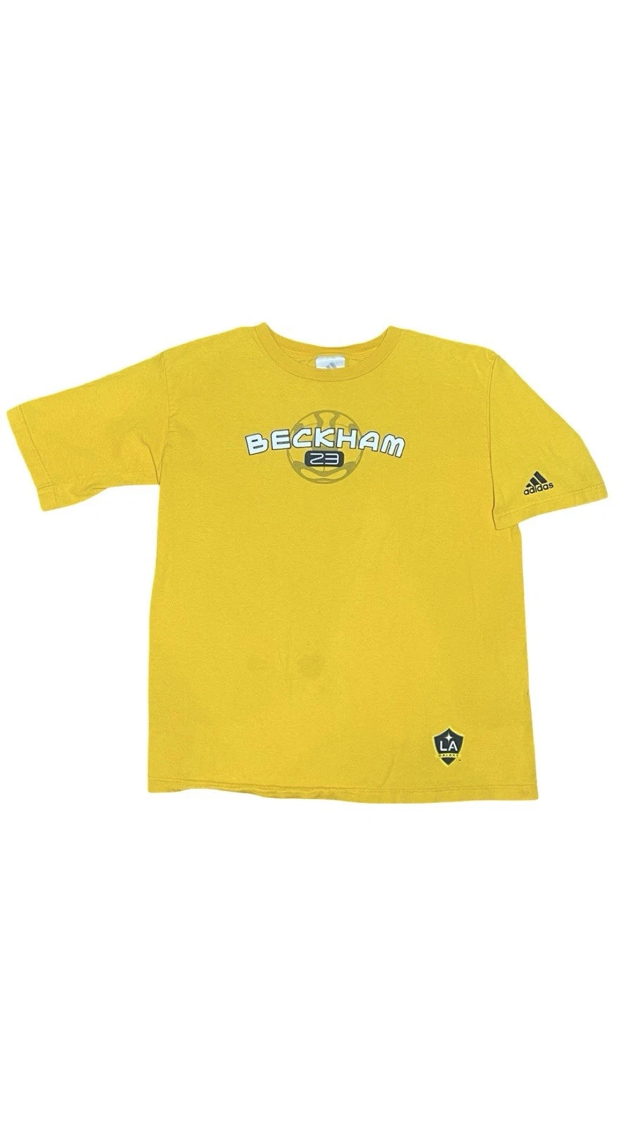 Vintage Adidas LA Galaxy David Beckham 23 Tee Yellow XL Soccer Futbol MLS Shirt