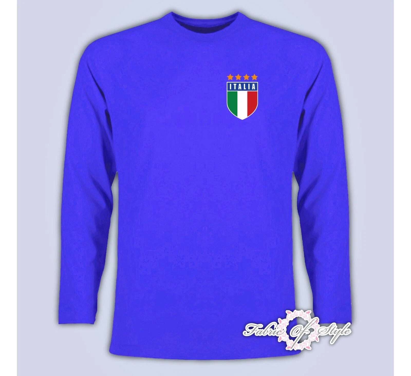 Retro Italy Football T Shirt Italia Italian T-shirt Long Sleeve Blue