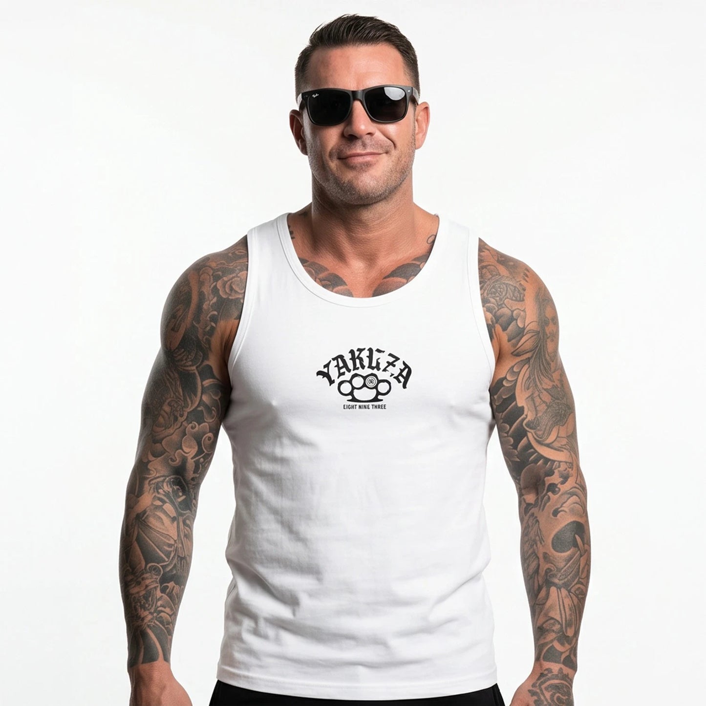 New Yakuza Men's Crusher Slim Racer Basic Tank Top Shirt - White