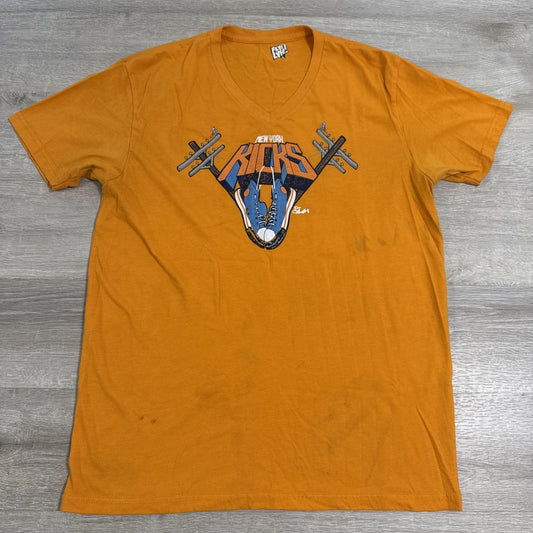 New York Kicks Shirt Knicks Style Basketball Orange Men's Large V Neck Tee