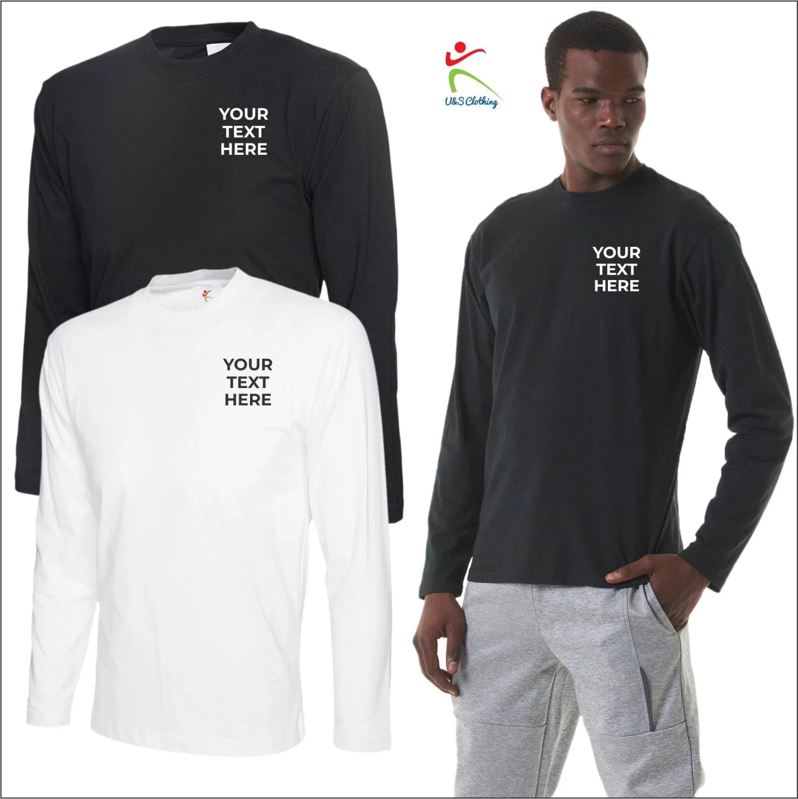 Personalised Long Sleeve T-Shirt Custom Text Printed Workwear, Workout T Shirt