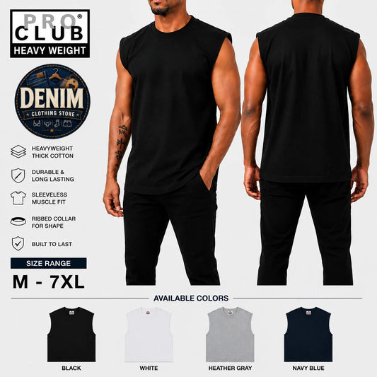 Pro Club Men's Heavyweight Muscle Tee Sleeveless Cotton Shirt Gym Casual M‑7XL