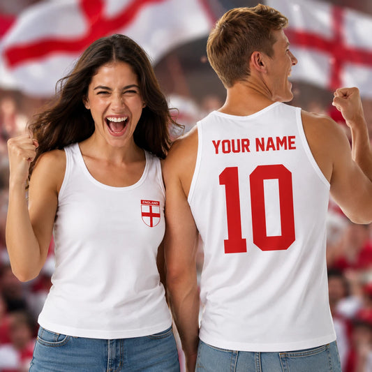Personalised England Flag Vest, Custom Name Number Supporter Top