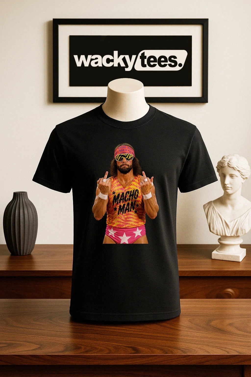 Macho Man Randy Savage Flipping The Bird Vintage Classic Wrestler Wrestling Tee