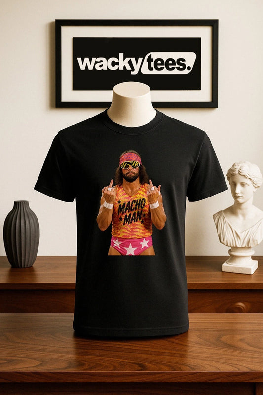 Macho Man Randy Savage Flipping The Bird Vintage Classic Wrestler Wrestling Tee