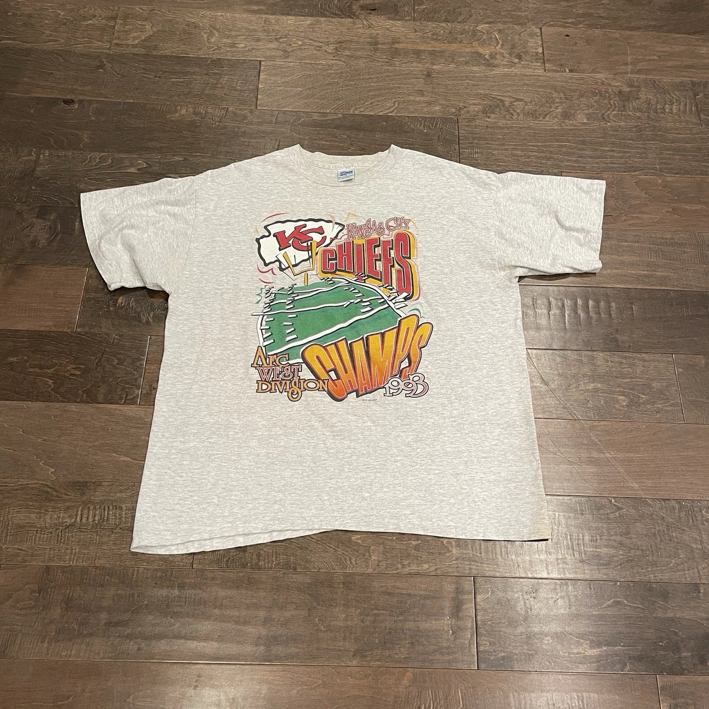 VTG 90s 1993 Kansas City Chiefs AFC Champs Tshirt Grey Mens L By Salem Made USA