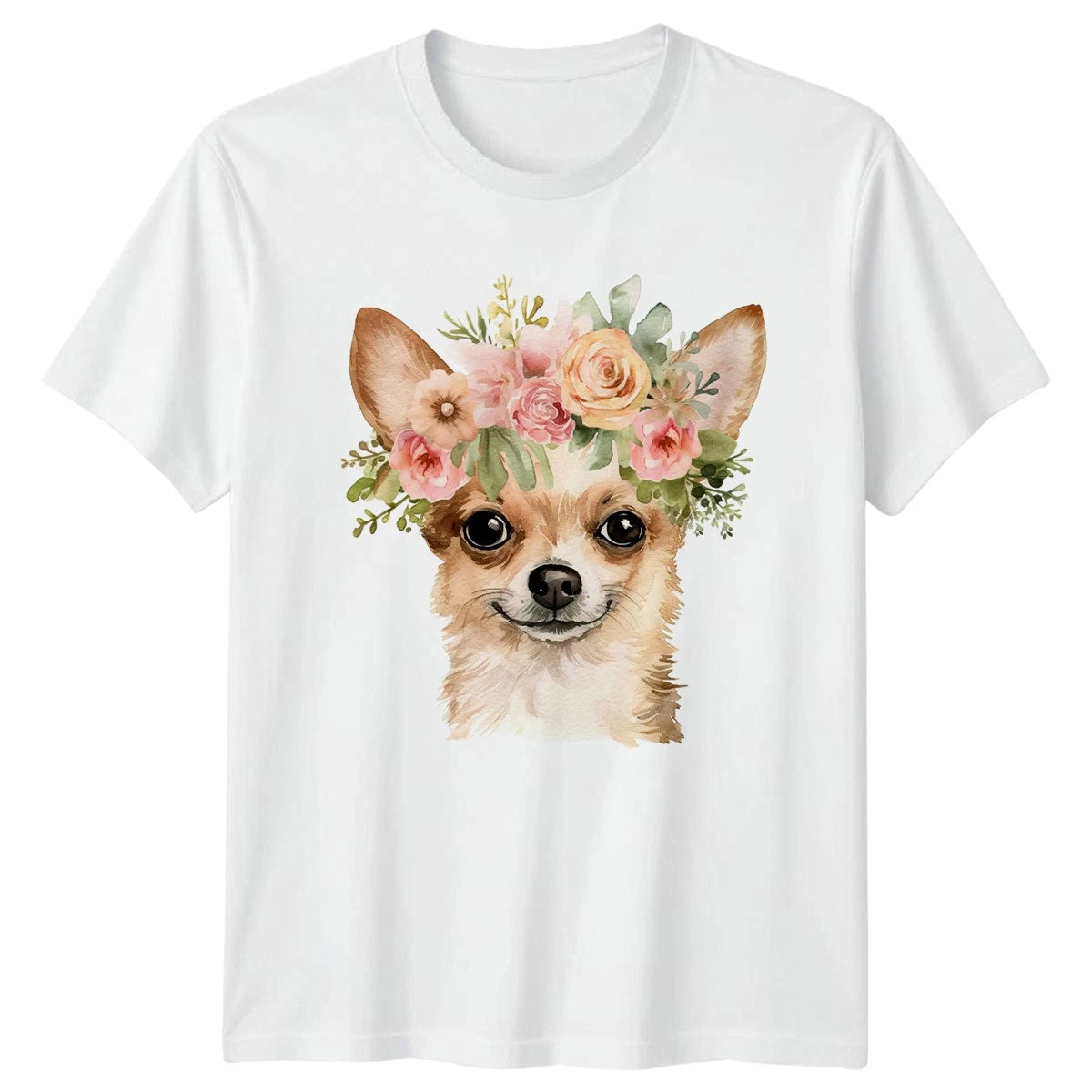Watercolor Chihuahua With Floral Womens T-Shirt Chihuahua Dog Mothers Day