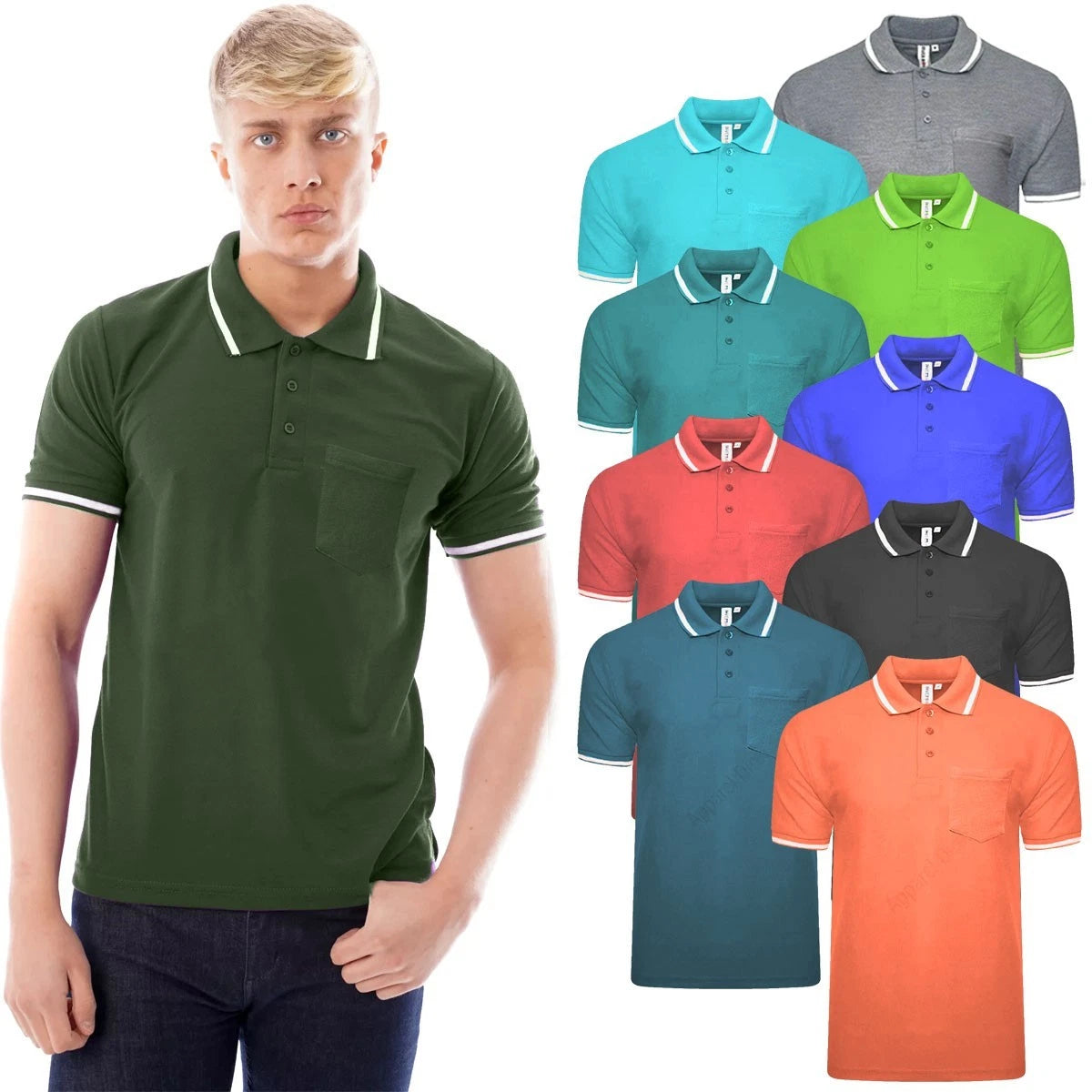 Mens Plain Polo Short Sleeve Regular Fit Tipping Pocket Premium Work Casual Top